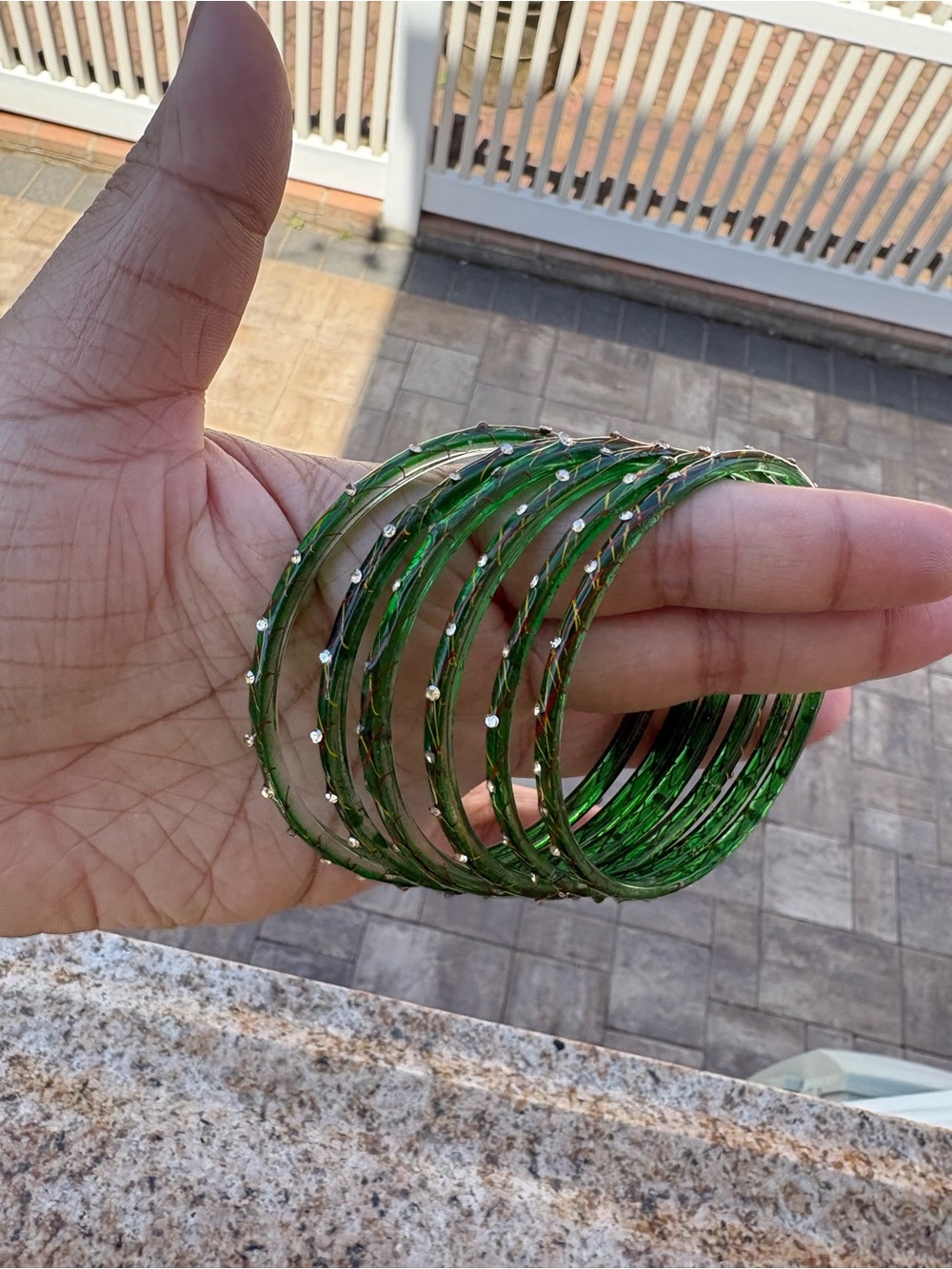 Parrot Green Glass Kashmiri Bangle Set with Crystal Accents - Women Jewelry
